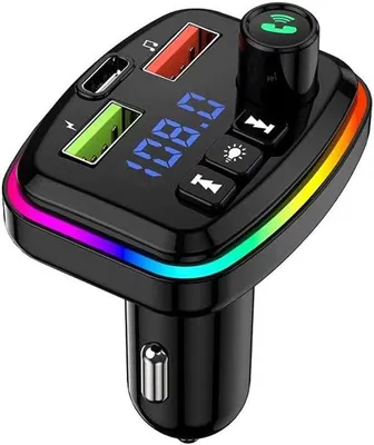 Immagine prodotto di Trasmettitore FM Bluetooth per auto, con doppia porta USB (5V 2.4A e 1A), caricabatterie da accendisigari, lettore MP3, adattatore radio hands-free con slot per scheda SD e supporto per chiavetta USB, display LED per la tensione e sistema di riduzione del rumore