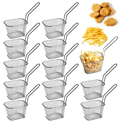 12er-Set Frittierkörbchen aus Edelstahl mit Griff