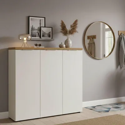 Immagine prodotto di Dmora Scarpiera Aspidistra 34x122x115h cm Bianco Bianco Lucido, 30 Paia 3 Ante Italy