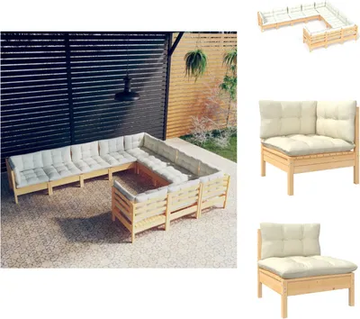 Produktbild von vidaXL 10-tlg. Garten-Lounge-Set mit Creme Kissen Kiefernholz -  Gartenmöbel-Sets