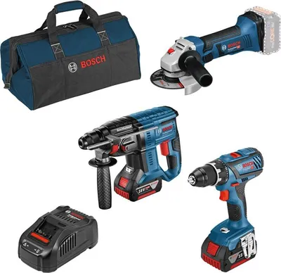 Produktbild von Bosch Combo Kit 3-tlg. 18V: GSR + GBH + GWS + 2 x GBA 5,0 Ah + GAL 0615990M0W