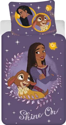 Zdjęcie produktu dla Pościel dziecięca Disney Wish Queen Amaya Goat Valentino Star Shine On Purple, kołdra w gwiazdki 140 x 200 cm + poduszka 70 x 90 cm 100% bawełna