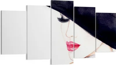 Produktbild von Bild auf Leinwand - Leinwandbild - Frau Lippen Hut Eleganz - 160x85cm - Wand Bild - Wanddeko - Leinwanddruck - Bilder - Kunstdruck - Wanddekoration - Leinwand bilder - Wandkunst - EA160x85-2947