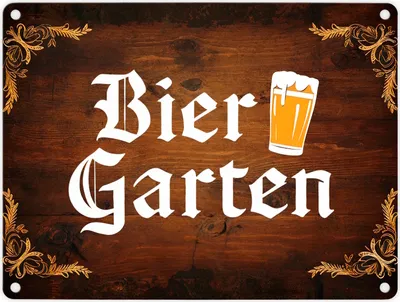 Produktbild von Biergarten Metallschild in 15x20 cm im rustikalen Holz-Look