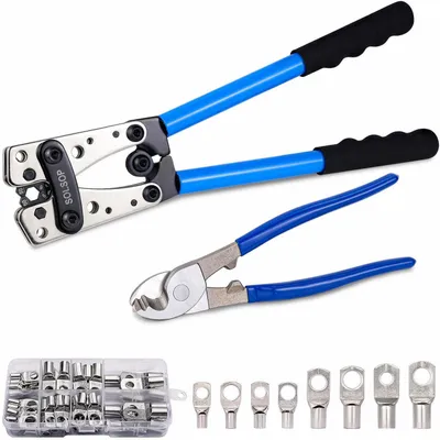 Obrázok produktu pre Kliešte na krútenie káblov batériových, 6-50 mm², / 10-1/0 AWG, s nožnicami na káble a 60 mosadznými krúžkami