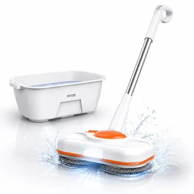 Produktbild von Kabelloser elektrischer Wischmopp für Bodenreinigung, Dual Spin mit LED-Scheinwerfer und automatischer Reinigungseime, Wasserspray, selbstfahrender