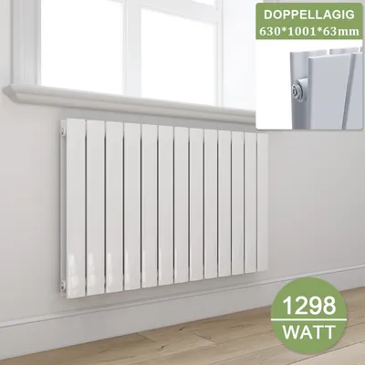 Produktbild von ELEGANT Design Flach Heizkörper Paneelheizkörper Horizontal Seitenanschluss 630x1001mm Weiß Doppellagig Flachheizkörper ohne Heizstab