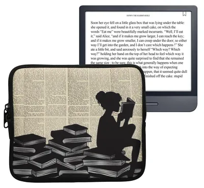 Produktbild von kwmobile Tasche für eReader - Neopren Hülle Schutzhülle Lesende Frau Schwarz Beige - Innenmaße
