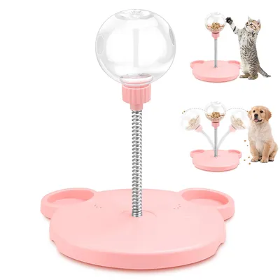 Produktbild von Interaktives Katzenspielzeug, 2 IN 1 Katzen Spielzeug mit Wackel Futterball, Slow Feeder mit Leckerli Ball, Anti-Schling Fütterung Training,Rosa