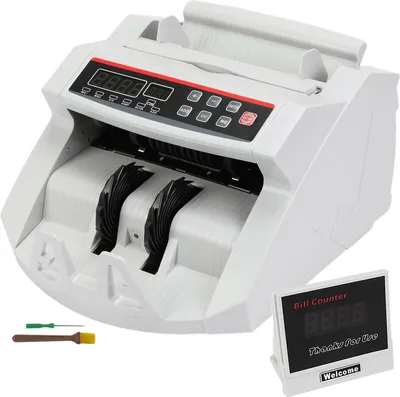 Immagine prodotto di Macchina per contare i soldi - Contatrice di banconote - Rilevamento banconote false UV/MG - Display LED - Velocità di conteggio 1000 banconote/min - Per euro/dollari/sterline - Dimensioni 26 x 23,5 x 17 cm - Bianco
