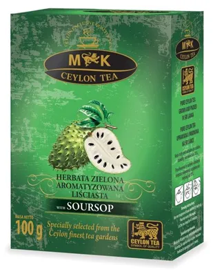 Zdjęcie produktu dla Herbata zielona Aromatyzowana liściasta o smaku Gravioli 100g MK Ceylon Tea