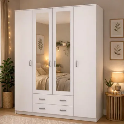 Immagine prodotto di Dmora Guardaroba Grande Miazzina 160x205h cm Bianco, 9 Ripiani Appendiabiti