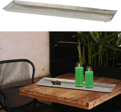 Produktbild von Dekotablett Servierplatte Aluminium silber 51x12cm gehämmert Tablett Tischdekoration