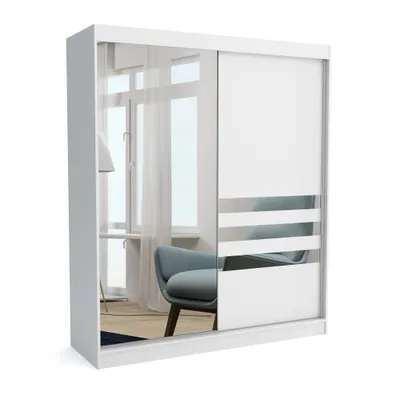 Produktbild von Brent - Kleiderschrank mit Spiegel Henry, Schlafzimmerschrank mit 1 Kleiderstange und Einlegeböden für Kleidung, 180x215x60 cm, Weiß
