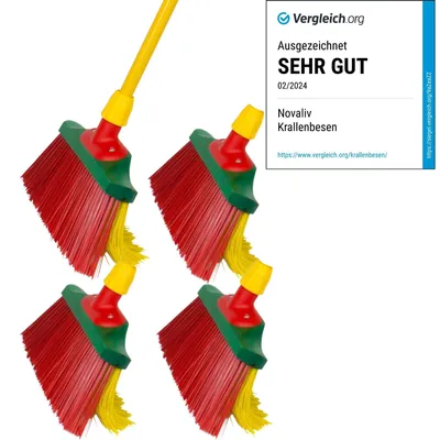 Produktbild von Novaliv Krallenbesen Set 30 cm Holz mit Teleskopstiel gebogenen Borsten Gartenbesen Straßenbesen Kehrbesen Laubbesen (4, Krallenfeger)