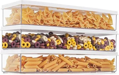 Obrázok produktu pre Plastové úložné boxy 1,1 l (balenie po 3 ks) – stohovateľné nádoby s vekom – kuchynské organizéry vhodné do chladničky – plastové úložné boxy