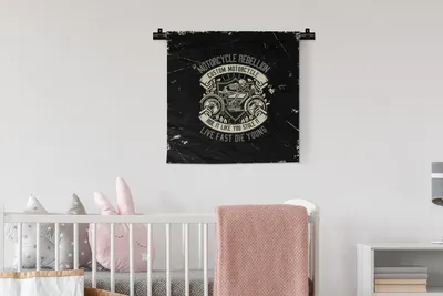 Produktbild von MuchoWow® Wandteppich Wandbehang Motorrad - Skelett - Retro 60x60 cm Tapisserie Dekoration Wandtuch - Dekorationen - Wand Decke
