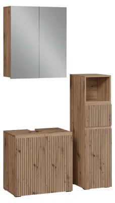 Imagen del producto de Conjunto de muebles de baño de 3 piezas Vicco Takumi Roble artesanal 3 piezas, Model 58539