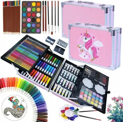 Produktbild von Malset Koffe Malkoffer Set für Kinder Wasserfarbe Buntstifte Pastell 145-tlg