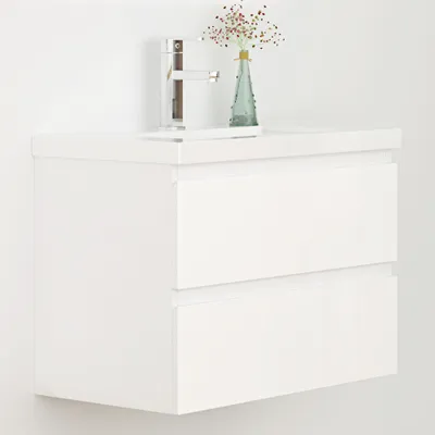 Produktbild von 60cm Badmöbel Set Waschtisch mit Unterschrank Gäste WC Hochglanz Weiß Waschbecken Keramik dick