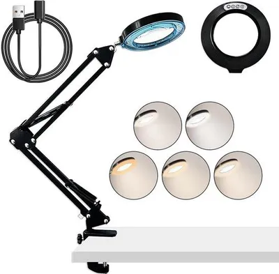 Productafbeelding van LED-loep met verstelbare arm, 5 kleurmodi, 10 helderheidsniveaus, werklamp voor hobby's, knutselen en lezen