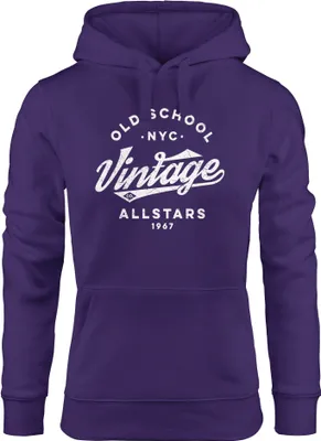 Produktbild von Hoodie Damen College Style Schriftzug Oldschool Vintage Allstars Kapuzen-Pullover Fashion Streetstyle Neverless® lila M
