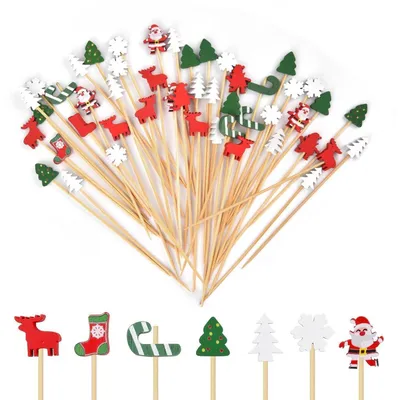 Produktbild von Weihnachts-Cocktailspieße 100 Stück 11,9 cm Bambus für Appetithäppchen Party-Deko