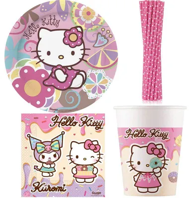 Produktbild von Hello Kitty Partyset Kindergeburtstag Einweggeschirr Teller Becher Servietten Geburtstag Deko