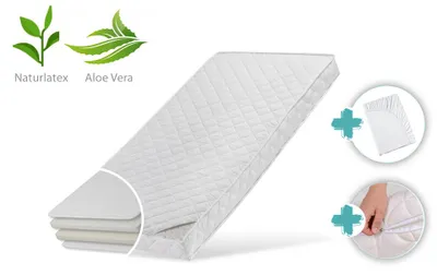 Image de Matelas enfant 80x180 cm LATEX ROYAL avec housse aloe vera, drap housse et deux degrés de fermeté, 10 cm d'épaisseur, Matelas enfant 80x180 Matelas pour lit enfant