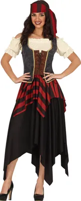 Produktbild von Pirat Abenteueroutfit Fasching Kostüm Karnevalskleidung Schwarzes Rot Gestreiftes Design, Größe: 36 - 38 (S)