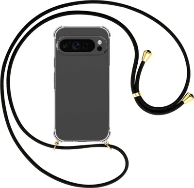 Produktbild von Handykette Backcover-Schutzhülle mit Band (Metall goldfarben) für Google Pixel 9 Pro XL (6.8'') - schwarz