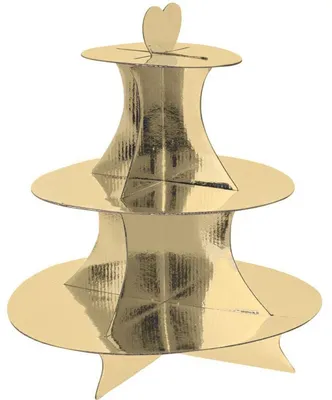 Karton-Etagere mit 3 Regalen 34 x 30 cm in Gold - Servierplatte für Desserts und Gebäck