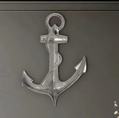 Produktbild von FineBuy Deko Anker 70 cm Silber Große Aluminium-Figur Wohndeko Maritim Wanddekoration Metall Dekoration für Zuhause XXL Wandschmuck Wanddeko Modern