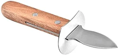 Image de Couteau à huîtres - En acier inoxydable avec manche en bois - Pour ouvrir les coquillages - Argenté et marron