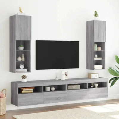 Produktbild von Maison Exclusive - TV-Schränke mit LED-Leuchten 2 Stk. Grau Sonoma 30,5x30x102 cm