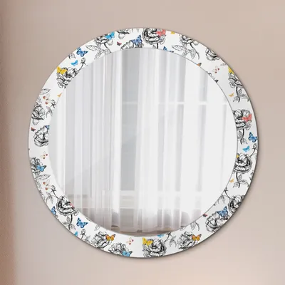 Produktbild von Runder Spiegel mit Modernem Aufdruck - Dekospiegel Wandmontage -Schmetterling- Ø80cm