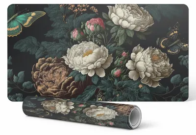 Produktbild von Rutschfeste Schreibtischunterlage mit Blumen- und Schmetterlingsmuster, 90 x 45 cm