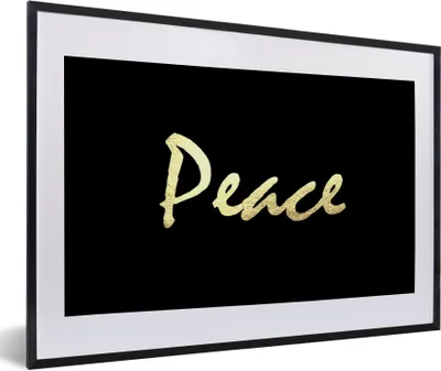 Produktbild von MuchoWow® Gerahmtes Poster Zitat - Frieden - Gold - Schwarz 60x40 cm - Poster mit Schwarzem Bilderrahmen Wandposter Rahmen Foto Bilder - Schlafzimmer - Plakat in Rahmen - Drucken