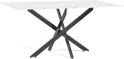 Immagine prodotto di Tavolo rettangolare con piano in vetro temperato effetto marmo e struttura in metallo incrociato - design moderno, elegante e robusto per cucina, sala da pranzo, soggiorno e ufficio - MORGAN - marmo bianco/grigio scuro