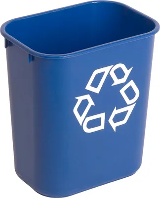 Produktbild von Rubbermaid rechteckiger Abfallbehälter aus Polyethylen | 12,9 Liter, HxBxT 30,8x21x29cm | Blau mit Recyclingsymbol