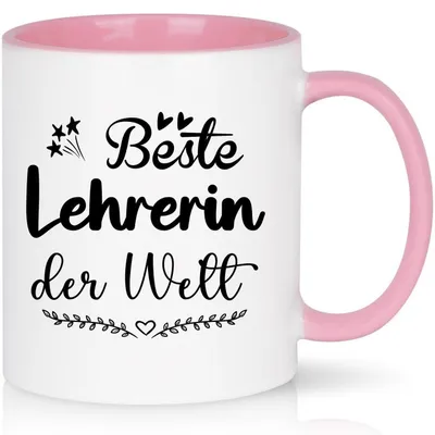 Produktbild von Kaffeetasse "Beste Lehrerin der Welt" 320ml Rosa Keramik Abschiedsgeschenk