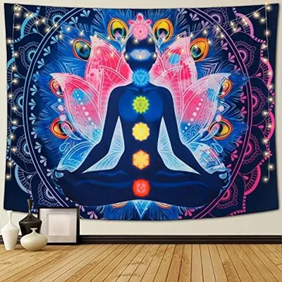 Produktbild von PromoHome® Sieben Chakra Meditations Teppich Yoga Wandbehang Bunter Mandala Hippie Wandteppich für Schlafzimmer Wohndekoration 148x200 cm