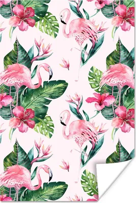 Produktbild von MuchoWow® Poster Muster - Flamingo - Rosa 80x120 cm - Papierdruck