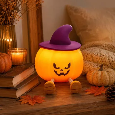 Produktbild von Kürbis-Laterne, Dimmbares LED-Nachtlicht, USB-C Wiederaufladbar, Silikon, Halloween-Deko für Kinder & Erwachsene
