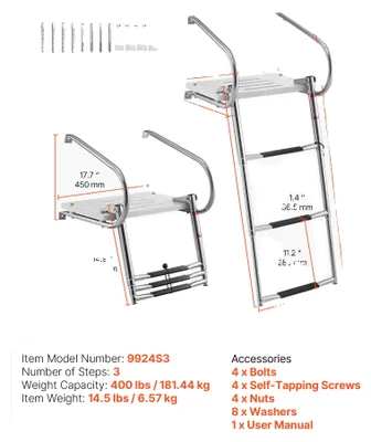 Image de Escalier d'accès, en acier inoxydable, capacité de charge de 400 lbs, 3 marches