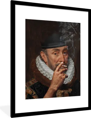 Produktbild von MuchoWow® Gerahmtes Poster Wilhelm von Oranien - Adriaen Thomasz - Zigaretten 60x80 cm - Poster mit Schwarzem Bilderrahmen Wandposter Rahmen Foto Bilder - Wohnzimmer - Dekorationen - Prämie