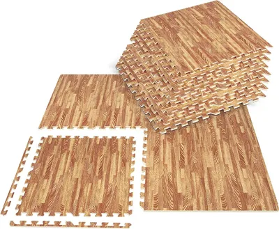 Produktbild von COSTWAY 12 kusů dřevěných měřících podlahových rohoží, 61 x 61 cm, pěnové dlaždice s okraji, ochranné podlahové rohože pro domácnosti a sklepy