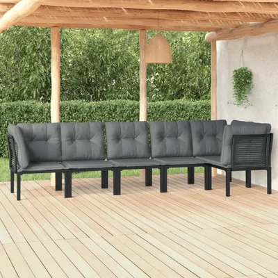 Produktbild von 6-tlg. Garten-Lounge-Set Schwarz und Grau Poly Rattan , Gartenmöbel-Sets Design 2024