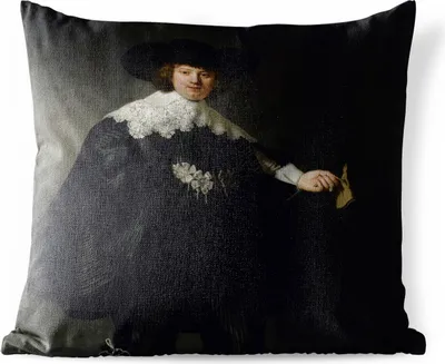 Produktbild von MuchoWow® Outdoor Kissen - Hochzeitsbildnis von Marten Soolmans - Gemälde von Rembrandt van Rijn - 50x50 cm - Wetterfest - Lounge Kissen - Komfortabel - Kissen mit Bild