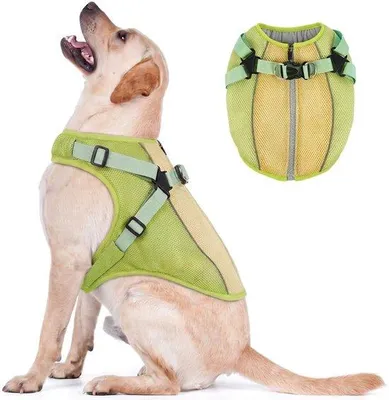Produktbild von Famanu Kühljacke für Hunde mit Geschirr für mittelgroße Hunde, atmungsaktive Verdampfungskühljacke, leicht mit reflektierenden Streifen,